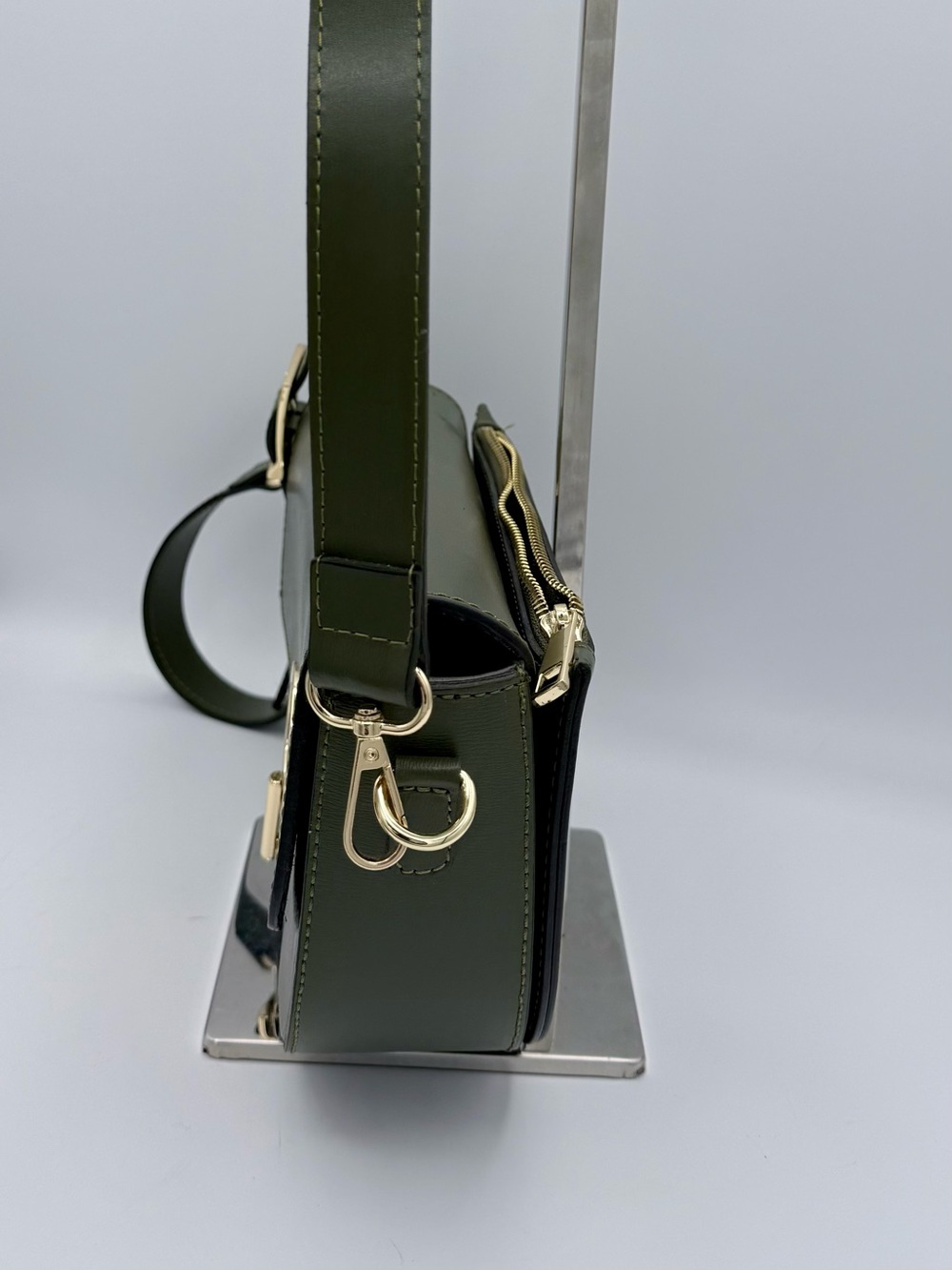 Borse in Pelle Genuine Leather Saddle‎ Crossbody Bag Olive Green Made in Italy - Picture 4 of 9
